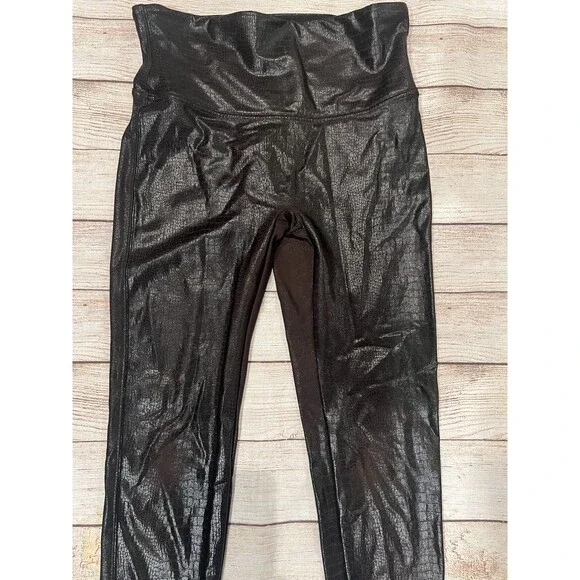 SPANX Leggings Woman’s Brown Faux Leather Alligator Size Large - Picture 2 of 8